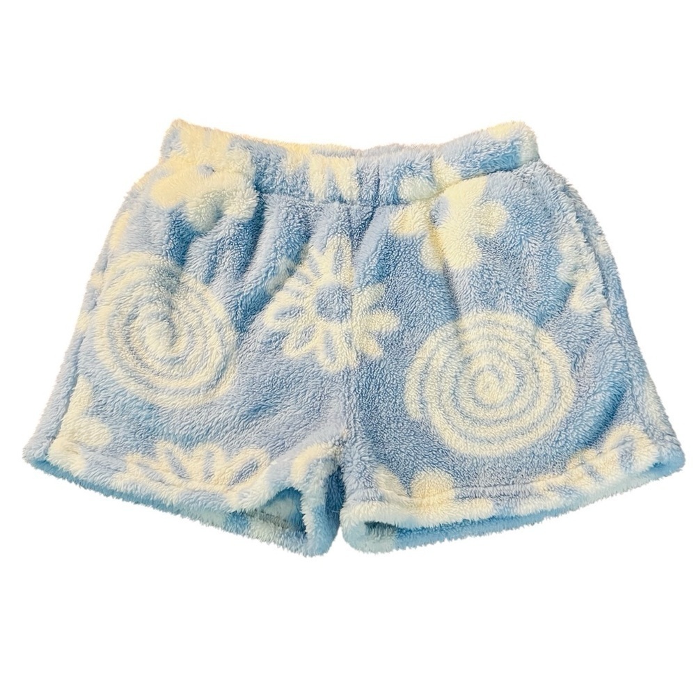 Lazy Sunday Cozy Blue and White Fleece Pajama Shorts Size Large